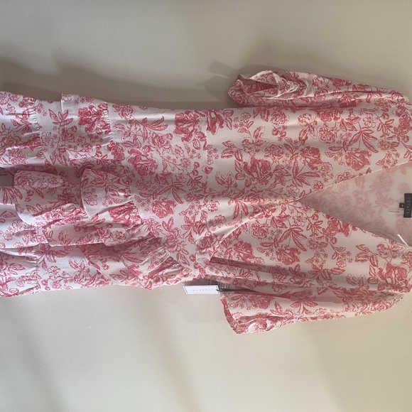 1.STATE ruffled wrap dress pink floral print - Picture 6 of 9